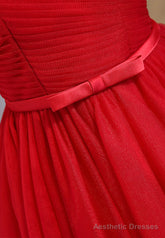 Red Tulle Short Prom Dresses,A-Line Semi Formal Dress